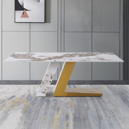 "Modern 79"" Rectangle Faux Marble Dining Table with 8 Chairs in Gold" - thumbnail 6