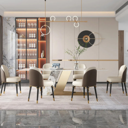 "Modern 79"" Rectangle Faux Marble Dining Table with 8 Chairs in Gold" - thumbnail 5