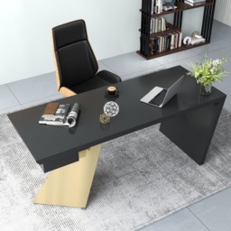 Cabstract Modern Black & Gold Office Desk Writing Desk with Drawer Computer Desk (1600mm) - thumbnail 3