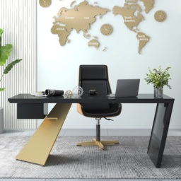 Cabstract Modern Black & Gold Office Desk Writing Desk with Drawer Computer Desk (1600mm) - thumbnail 2