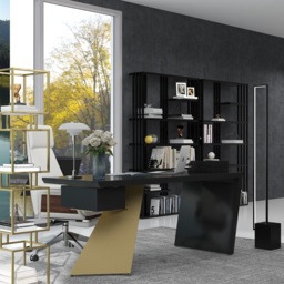 Cabstract Modern Black & Gold Office Desk Writing Desk with Drawer Computer Desk (1600mm) - thumbnail 4