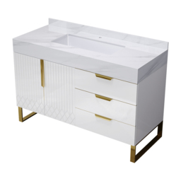 90 cm Bathroom Vanity Freestanding Cultured Marble Top with Single Sink & Drawers White - thumbnail 9