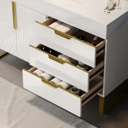 90 cm Bathroom Vanity Freestanding Cultured Marble Top with Single Sink & Drawers White - thumbnail 7