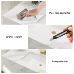 1000mm Freestanding White Bathroom Vanity, Sintered Stone Countertop & Gold Handles - thumbnail 8