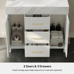 1000mm Freestanding White Bathroom Vanity, Sintered Stone Countertop & Gold Handles - thumbnail 6