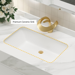 1000mm Freestanding White Bathroom Vanity, Sintered Stone Countertop & Gold Handles - thumbnail 7