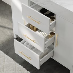 1000mm Freestanding White Bathroom Vanity, Sintered Stone Countertop & Gold Handles - thumbnail 9