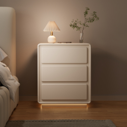 Modern Nightstand  off-white with 3-drawers and  LED and USB charging function - thumbnail 2