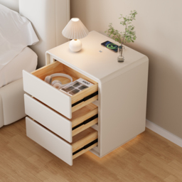 Modern Nightstand  off-white with 3-drawers and  LED and USB charging function - thumbnail 6