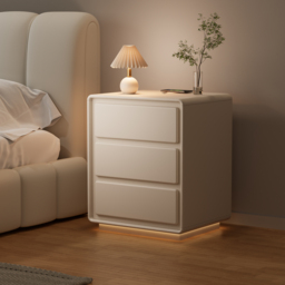 Modern Nightstand  off-white with 3-drawers and  LED and USB charging function
