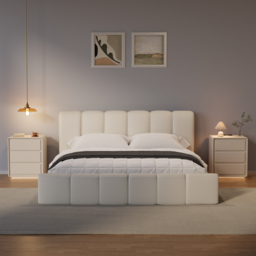 Modern Nightstand  off-white with 3-drawers and  LED and USB charging function - thumbnail 4