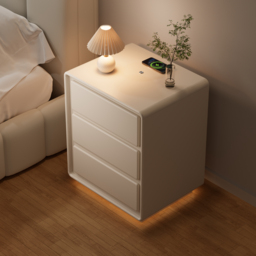 Modern Nightstand  off-white with 3-drawers and  LED and USB charging function - thumbnail 3