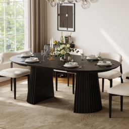 119 - 200 cm Extendable Round-to-Oval Wooden Dining Table with Fluted Base, Seats 4-6 - thumbnail 4