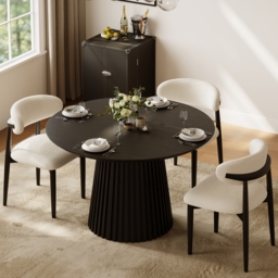 119 - 200 cm Extendable Round-to-Oval Wooden Dining Table with Fluted Base, Seats 4-6 - thumbnail 3