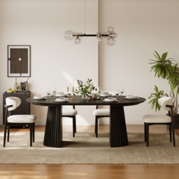 119 - 200 cm Extendable Round-to-Oval Wooden Dining Table with Fluted Base, Seats 4-6 - thumbnail 2