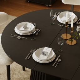 119 - 200 cm Extendable Round-to-Oval Wooden Dining Table with Fluted Base, Seats 4-6 - thumbnail 8