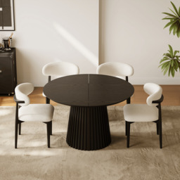 119 - 200 cm Extendable Round-to-Oval Wooden Dining Table with Fluted Base, Seats 4-6 - thumbnail 5