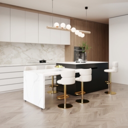 205 - 284 cm Modern Extendable White Marble Pattern Kitchen Island with Doors and Drawers - thumbnail 3