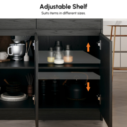 205 - 284 cm Modern Extendable White Marble Pattern Kitchen Island with Doors and Drawers - thumbnail 9