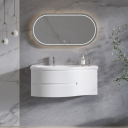 90 cm Floating Curved Bathroom Vanity Half-Circle Bathroom Cabinet White - thumbnail 3