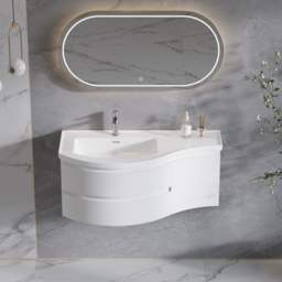 90 cm Floating Curved Bathroom Vanity Half-Circle Bathroom Cabinet White - thumbnail 2