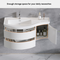 90 cm Floating Curved Bathroom Vanity Half-Circle Bathroom Cabinet White - thumbnail 9
