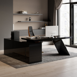 L Shaped Large Executive Office Desk with Drawers & Cabinet Black Office Furniture Right Hand (180 cm) - thumbnail 2