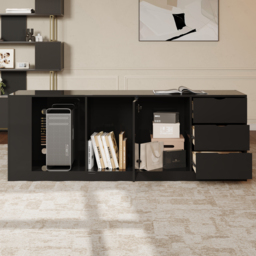 L Shaped Large Executive Office Desk with Drawers & Cabinet Black Office Furniture Right Hand (180 cm) - thumbnail 7