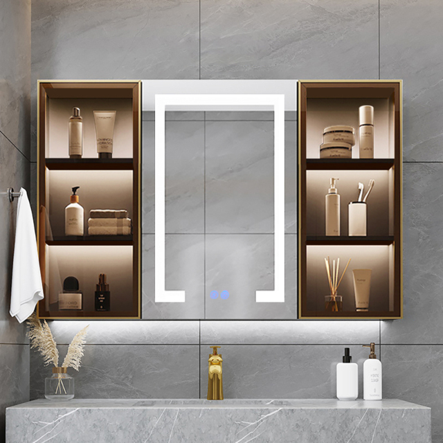 100 cm Black Wall-mount LED Lighted Bathroom Medicine Cabinet Vanity Mirror with Storage - image 1
