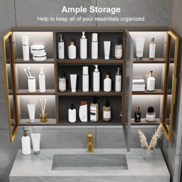100 cm Black Wall-mount LED Lighted Bathroom Medicine Cabinet Vanity Mirror with Storage - thumbnail 7