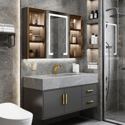 100 cm Black Wall-mount LED Lighted Bathroom Medicine Cabinet Vanity Mirror with Storage - thumbnail 5