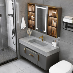 100 cm Black Wall-mount LED Lighted Bathroom Medicine Cabinet Vanity Mirror with Storage - thumbnail 4