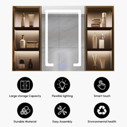 100 cm Black Wall-mount LED Lighted Bathroom Medicine Cabinet Vanity Mirror with Storage - thumbnail 6