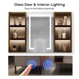 100 cm Black Wall-mount LED Lighted Bathroom Medicine Cabinet Vanity Mirror with Storage - thumbnail 8