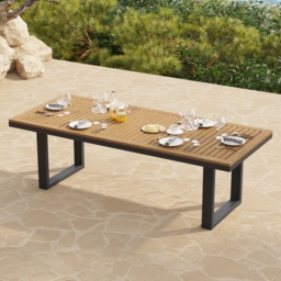 Rectangle Teak Wood & Aluminum Outdoor Patio Dining Table Modern Yard & Patio Furniture for 6 - 8 Person Teak & Aluminum Outdoor Dining Chair - thumbnail 5