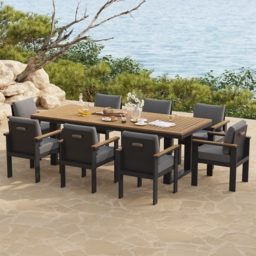 Rectangle Teak Wood & Aluminum Outdoor Patio Dining Table Modern Yard & Patio Furniture for 6 - 8 Person Teak & Aluminum Outdoor Dining Chair - thumbnail 3