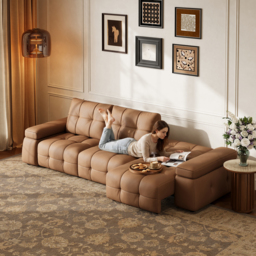 "130"" 3-Seater Genuine Leather Power Convertible Sleeper Sofa with adjustable armrests" - thumbnail 4