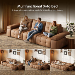 "130"" 3-Seater Genuine Leather Power Convertible Sleeper Sofa with adjustable armrests" - thumbnail 8