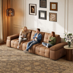 "130"" 3-Seater Genuine Leather Power Convertible Sleeper Sofa with adjustable armrests" - thumbnail 3