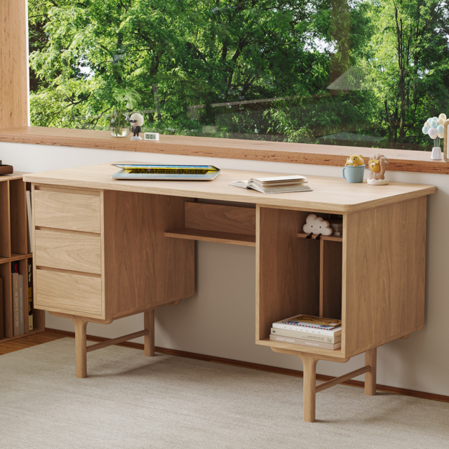 Solid Wood Home Office Desk with 3 Drawers Executive Writing Desk (1400mm) - image 1