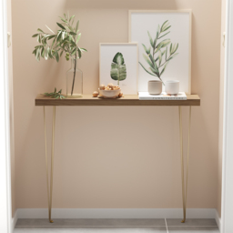 1000mm Rustic Walnut Narrow Rectangular Console Table with Wooden Top & Metal Legs - thumbnail 1