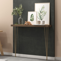 1000mm Rustic Walnut Narrow Rectangular Console Table with Wooden Top & Metal Legs - thumbnail 2