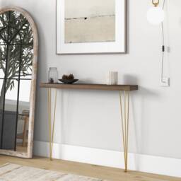 1000mm Rustic Walnut Narrow Rectangular Console Table with Wooden Top & Metal Legs - thumbnail 7
