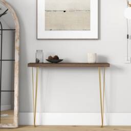 1000mm Rustic Walnut Narrow Rectangular Console Table with Wooden Top & Metal Legs - thumbnail 6