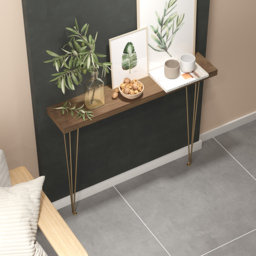 1000mm Rustic Walnut Narrow Rectangular Console Table with Wooden Top & Metal Legs - thumbnail 5