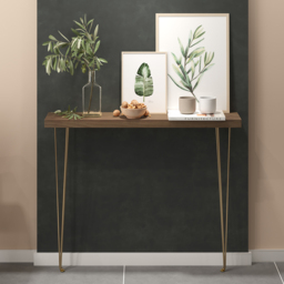 1000mm Rustic Walnut Narrow Rectangular Console Table with Wooden Top & Metal Legs - thumbnail 3