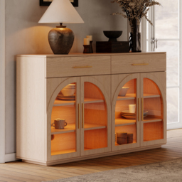 Arune 160 cm Natural Wood Sideboard with Storage & LED Lights - thumbnail 2