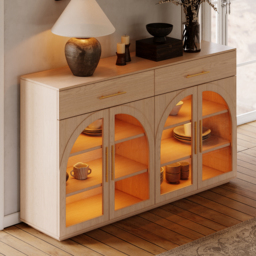 Arune 160 cm Natural Wood Sideboard with Storage & LED Lights - thumbnail 3