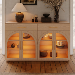 Arune 160 cm Natural Wood Sideboard with Storage & LED Lights