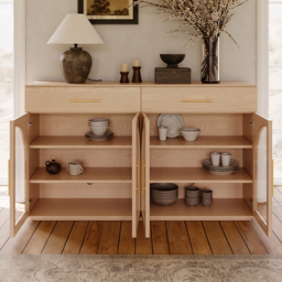 Arune 160 cm Natural Wood Sideboard with Storage & LED Lights - thumbnail 6